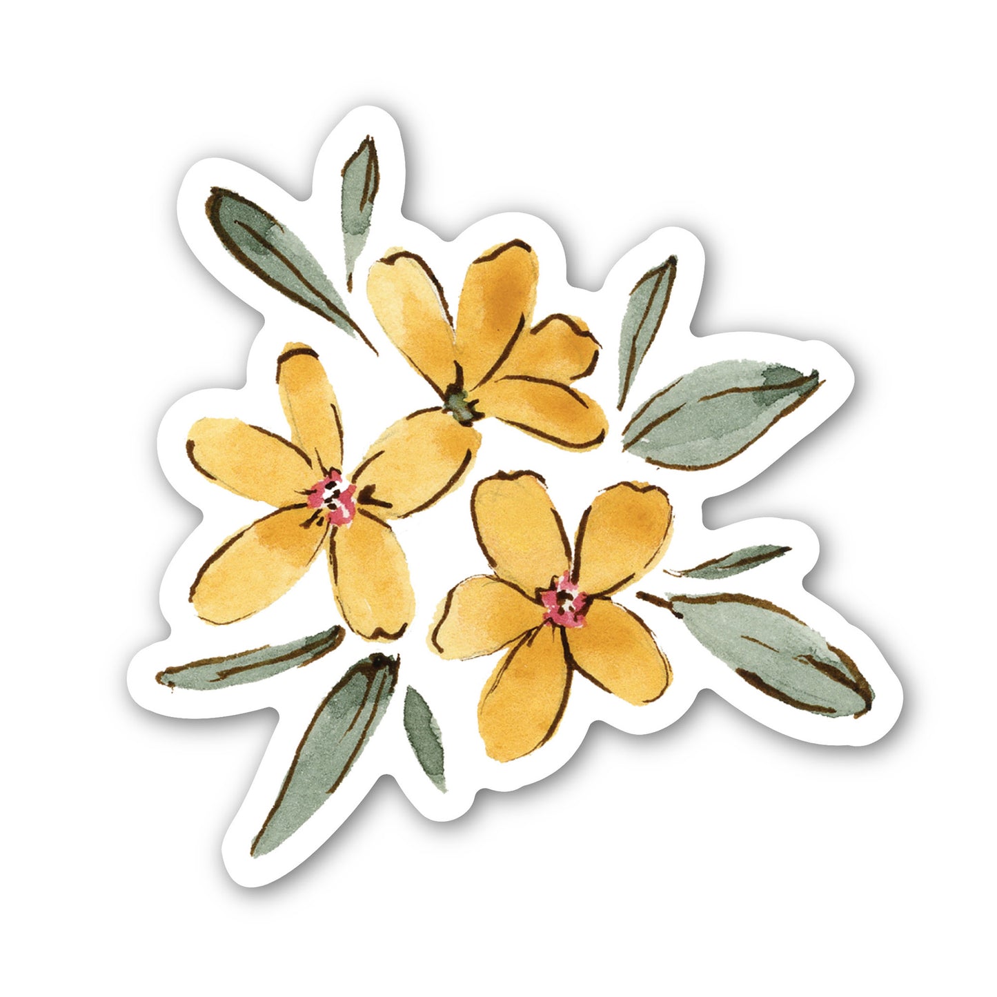 Yellow Watercolor Flower Vinyl Waterproof Sticker