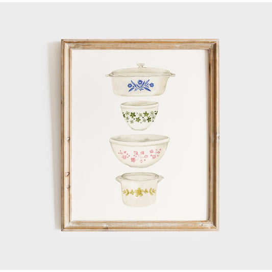 Vintage Pyrex-Inspired Stack Art Print