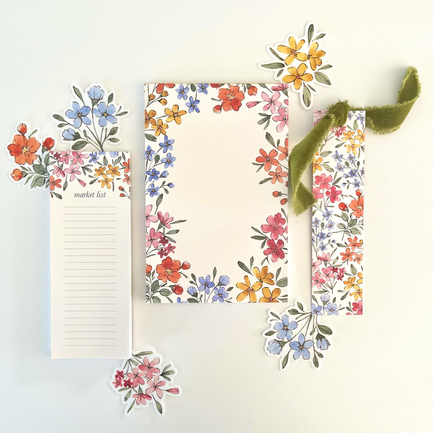 Spring Floral Double Sided Bookmark with Velvet Ribbon