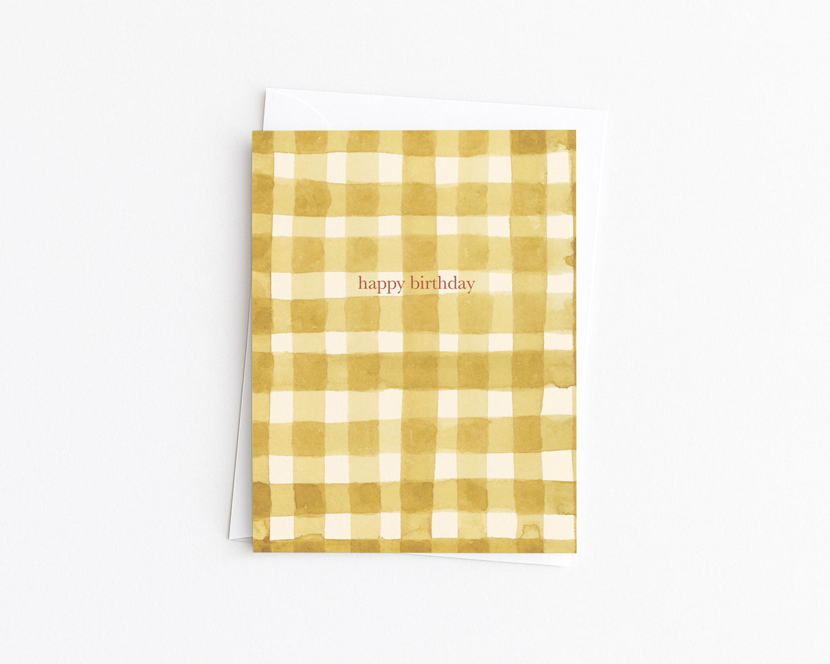 Yellow Gingham Happy Birthday Card