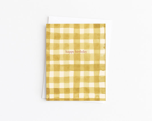 Yellow Gingham Happy Birthday Card