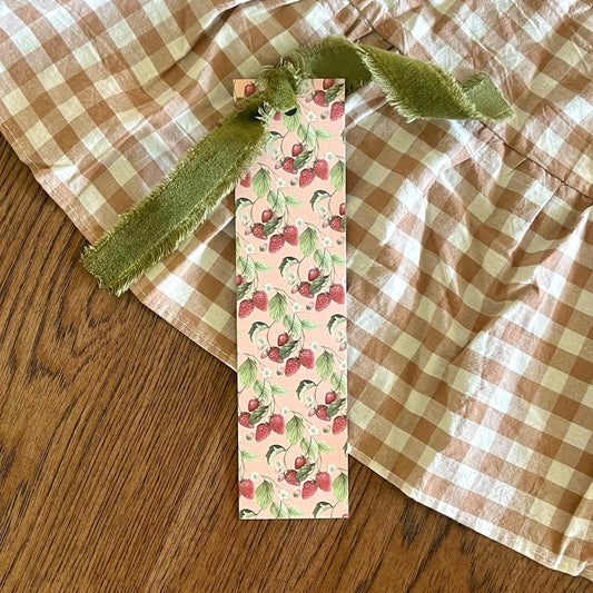 Summer Strawberry Double Sided Bookmark with Velvet Ribbon