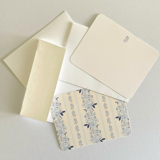 Blue Floral Stripe Stationery & Envelope Set