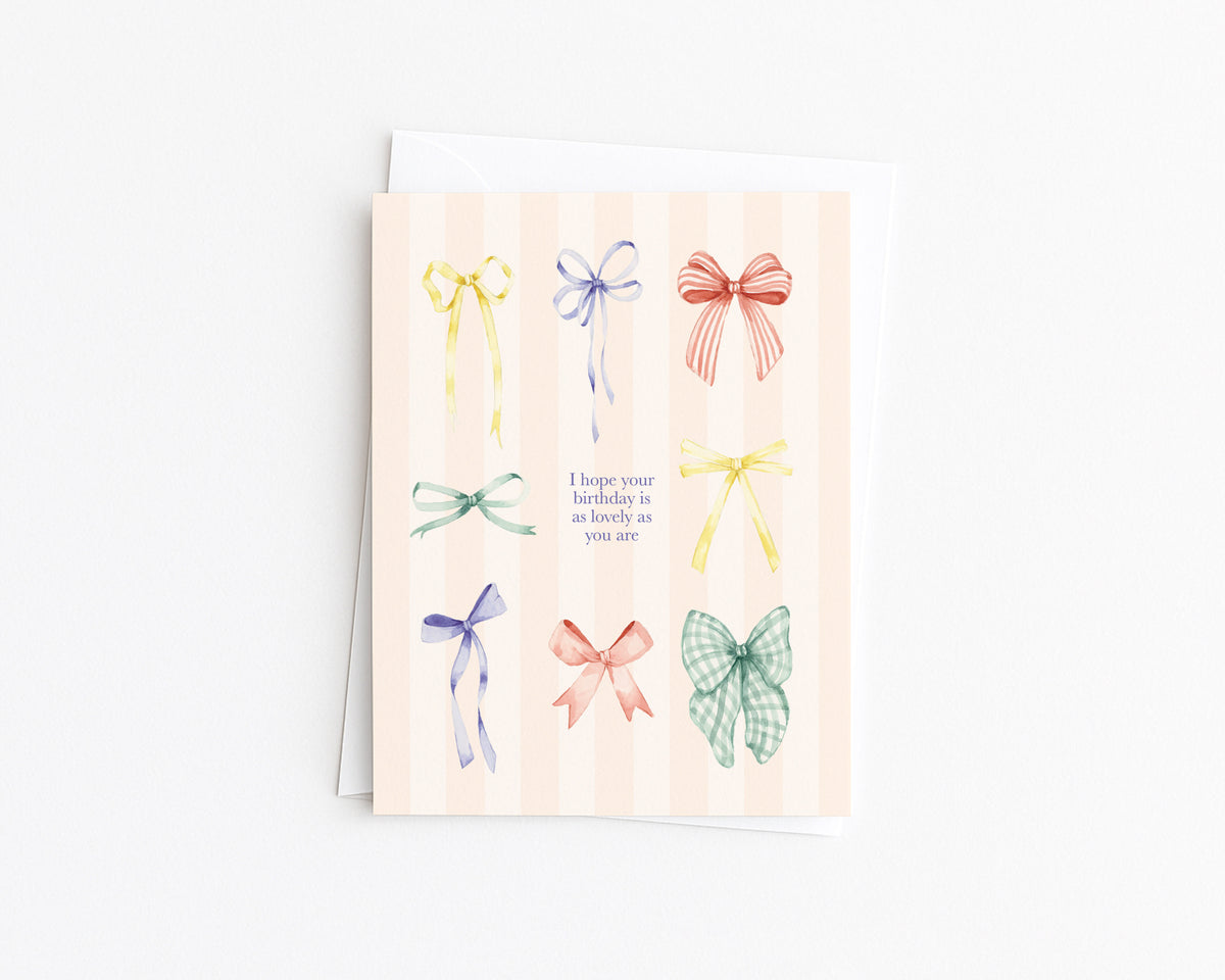 Watercolor Bows Coquette Birthday Card