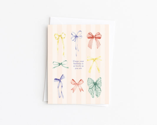 Watercolor Bows Coquette Birthday Card