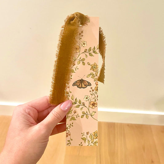 Butterfly Garden Double Sided Bookmark with Velvet Ribbon