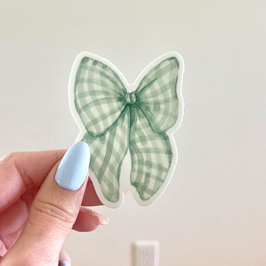 Green Gingham Bow Vinyl Sticker