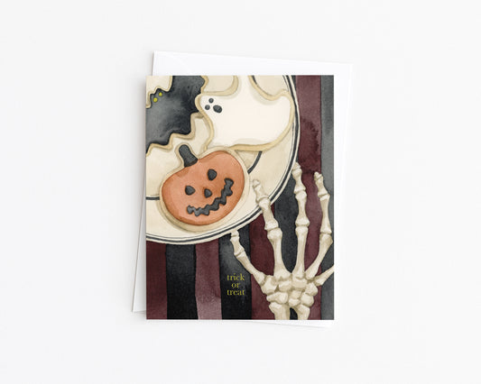 Halloween Trick or Treat Skeleton Hand & Cookies Card