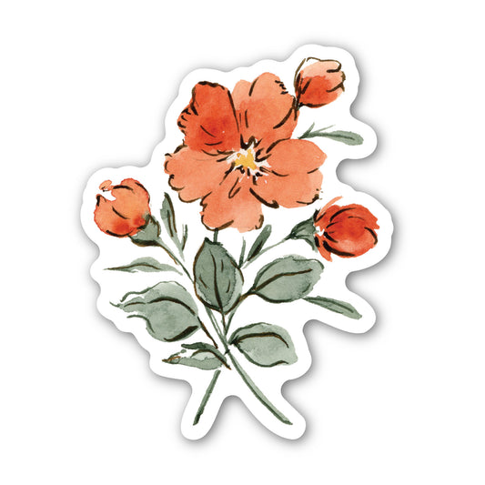 Orange Watercolor Flower Vinyl Waterproof Sticker