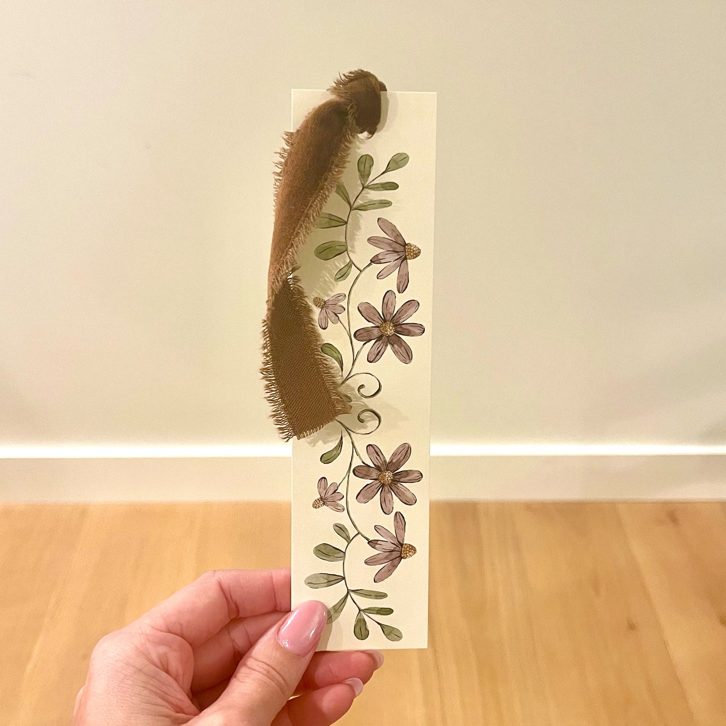 Purple Flower Double Sided Bookmark with Velvet Ribbon
