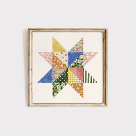 Watercolor Patchwork Quilt Wall Art Print