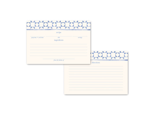 Watercolor Blue Quilt Pattern Recipe Cards