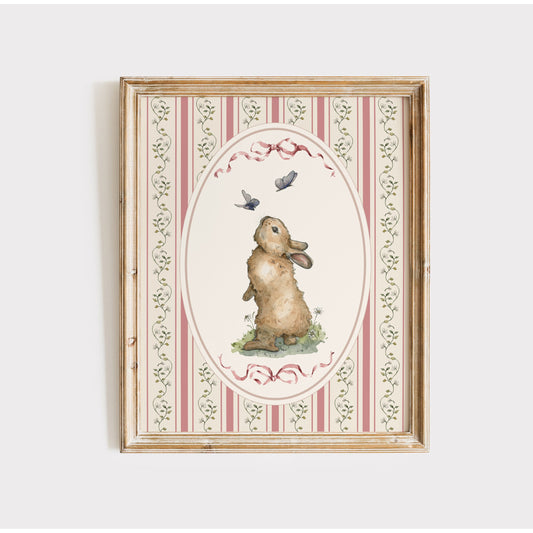 Baby Bunny Rabbit and Butterflies Art Print