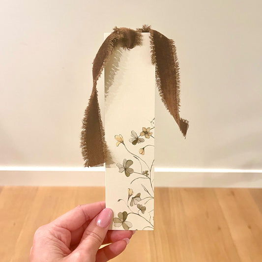 Yellow Wood Sorrel Double Sided Bookmark with Velvet Ribbon