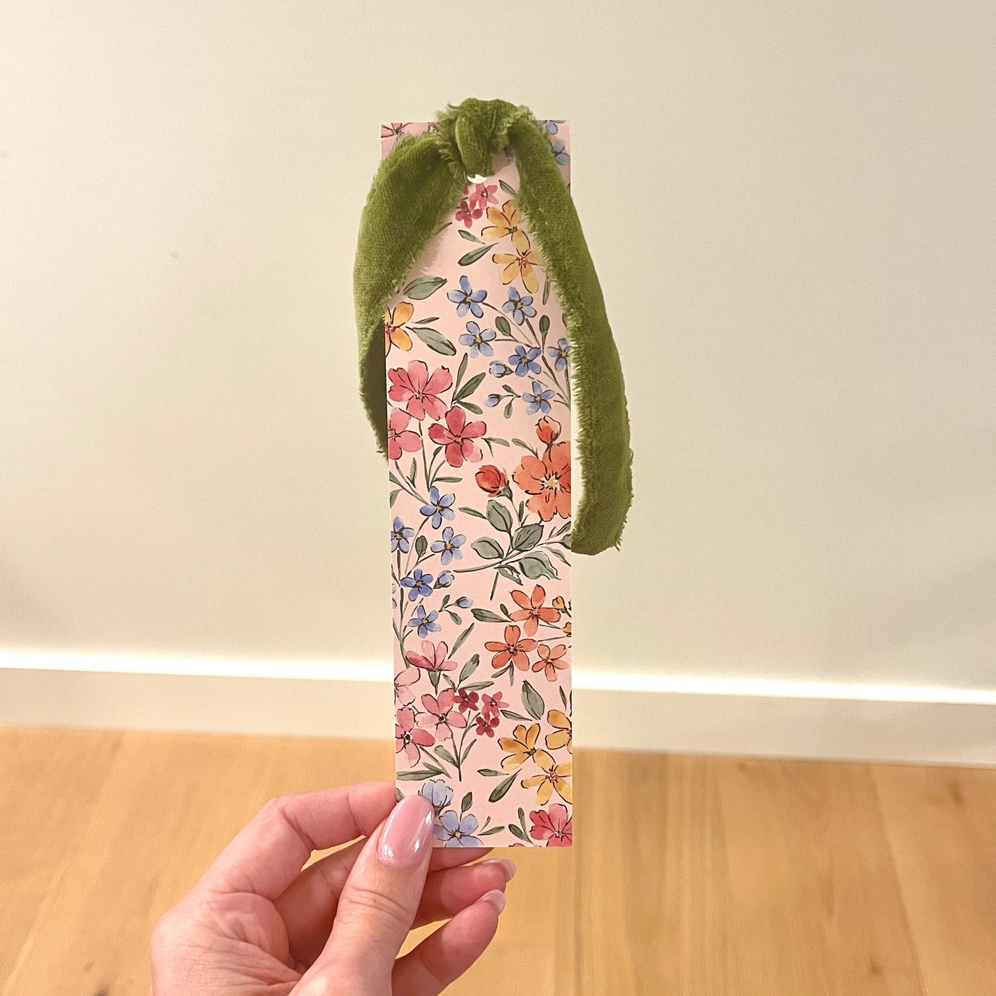 Spring Floral Double Sided Bookmark with Velvet Ribbon